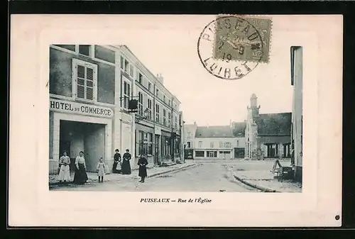 AK Puiseaux, Rue de l`Église, Strassenpartie