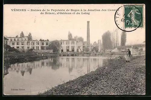 AK Vésines, Ruines de la Papeterie de Buges à la Jonction des Canaix de Briare, d`Orléans et du Loing