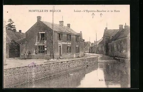 AK Morville-en-Beauce, L`Epicerie-Boucher et la Mare