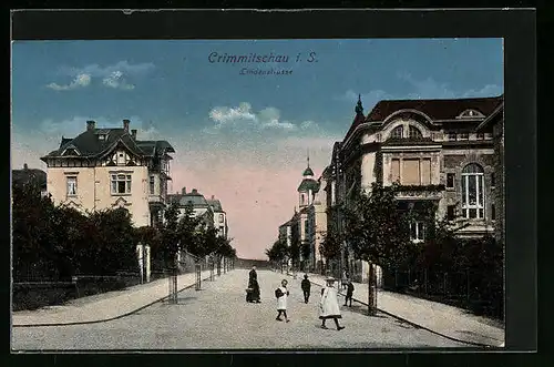 AK Crimmitschau i. S., Lindenstrasse mit Kindern