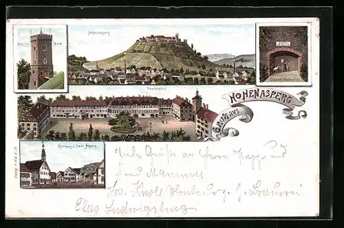 Lithographie Hohenasperg, Festungshof, Schubart-Gefängnis, Aussichtsturm