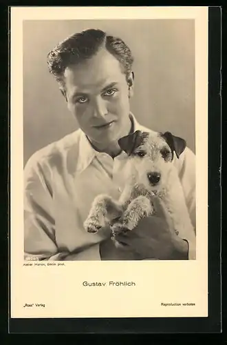 AK Schauspieler Gustav Fröhlich mit Hund