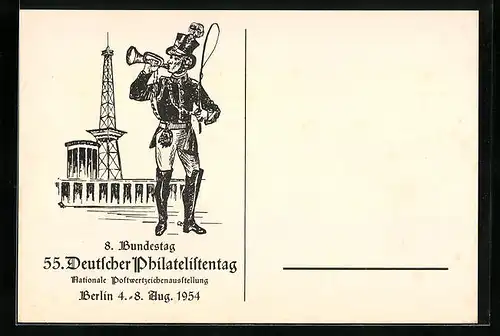 Künstler-AK Berlin, 55. Nationale Ausstellung von Postwertzeichen, 4.-8. 8. 1954