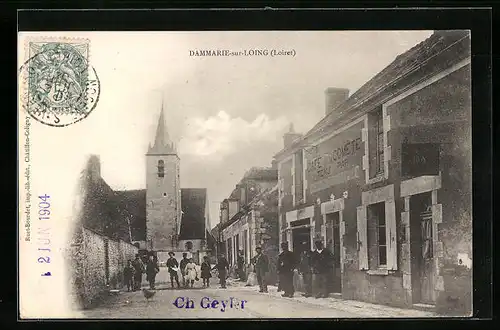 AK Dammarie-sur-Loing, Hauptstrasse mit Einwohnern und Kirche