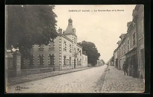 AK Chevilly, La Grande-Rue et la Mairie