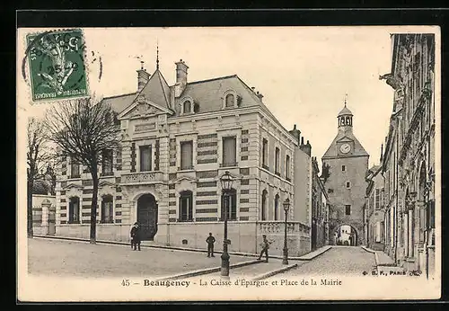 AK Beaugency, La Caisse d`Epargne et Place de la Mairie