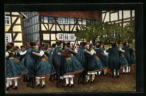 AK Schwälmer in hessischer Tracht beim Tanz