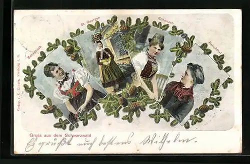 AK Frauen in verschiedenen Schwarzwälder Trachten