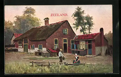 Künstler-AK Johan Georg Gerstenhauer: Bauernpaar vor dem Hof