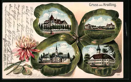 Passepartout-Lithographie Krailling, Restaurant, Maria Eich, Schloss Planegg, Kleeblatt
