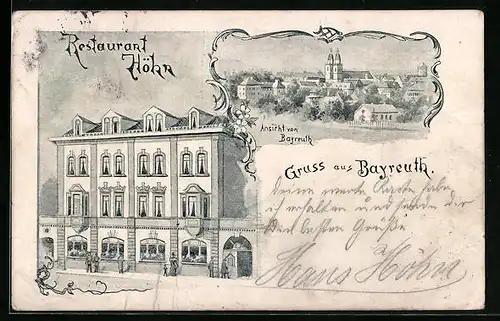 Künstler-AK Bayreuth, Restaurant Höhn, Totalansicht