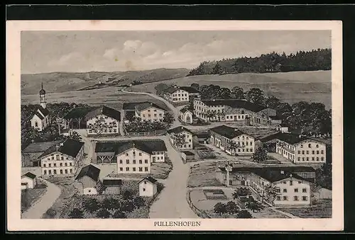 Künstler-AK Pullenhofen / Bruck, Ortsansicht aus der Vogelschau, Pernat