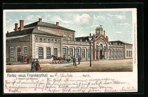 Lithographie Frankenthal, Flaneure vorm Bahnhof
