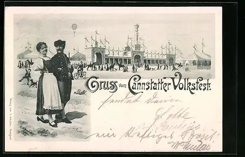 AK Cannstatt, Paar in Tracht auf dem Volksfest