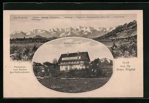 AK Oy /Allg., Bergpanorama vom Balkon des Radiumbades und Radiumbad (Gebäude)