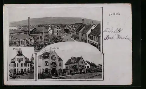AK Fellbach, Strassenpartie mit Gebäudeansicht, Apotheke, Postamt