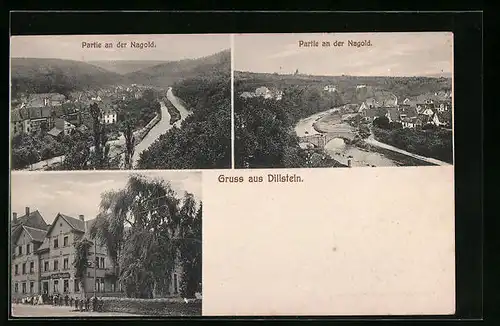 AK Dillstein, Gasthaus Stadt Pforzheim, Partien an der Nagold