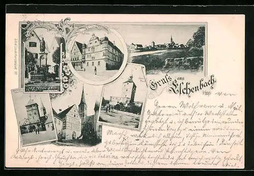 AK Eschenbach i /Mfr., Rathaus, Oberer Turm, Wolfram-Denkmal