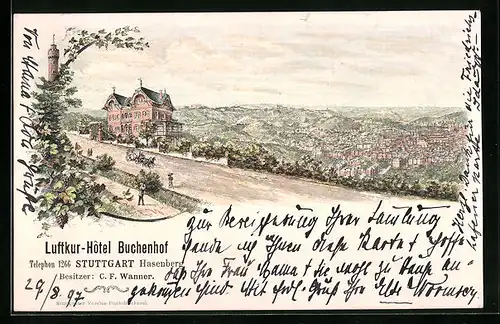 Lithographie Stuttgart-Hasenberg, Hôtel Buchenhof