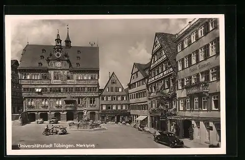 AK Tübingen, Marktplatz mit Brunnen & Hotel Lamm