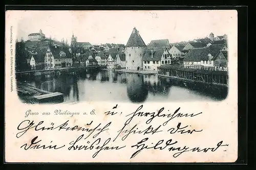 AK Vaihingen a.E., Ortsansicht mit Fluss