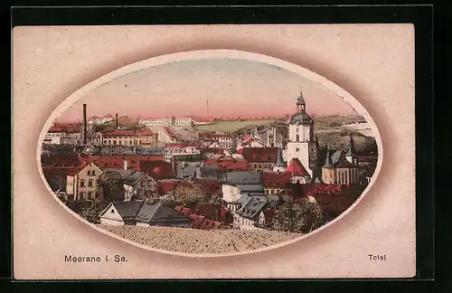 AK Meerane i. Sa., Ortsansicht im Passepartout