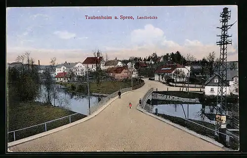 AK Taubenheim a. Spree, Ortsansicht mit Landbrücke