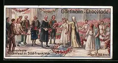Sammelbild Gartmann Schokolade, Blumenfeste, Rosenfest in Süd-Frankreich