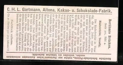 Sammelbild Gartmann Schokolade, Berühmte Brücken, Rialtobrücke in Venedig