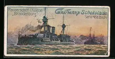 Sammelbild Gartmann Schokolade, Entwicklung der deutschen Seemacht, Panzerschiff Brandenburg