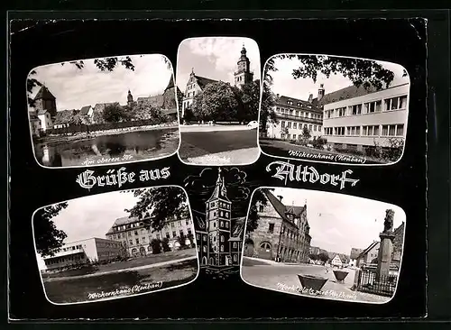 AK Altdorf, Am oberen Tor, Wichernhaus (Neubau), Marktplatz mit Rathaus