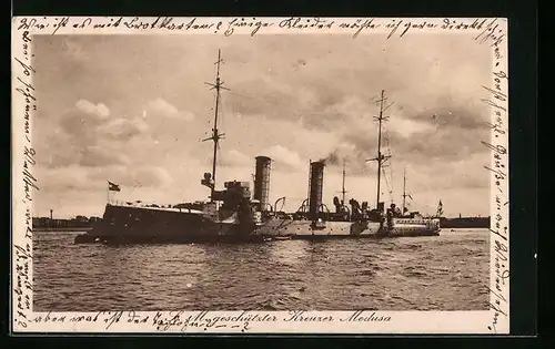 AK SM Ungeschützter Kreuzer Medusa den Hafen verlassend
