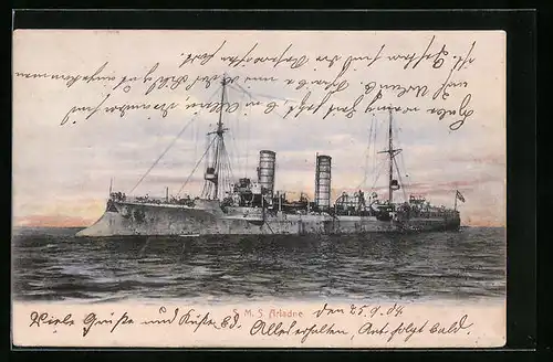 AK Kriegsschiff SMS Ariadne bei leichtem Wellengang