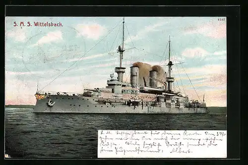 AK Kriegsschiff SMS Wittelsbach in der Gesamtansicht