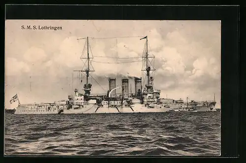 AK Kriegsschiff SMS Lothringen im Hafen