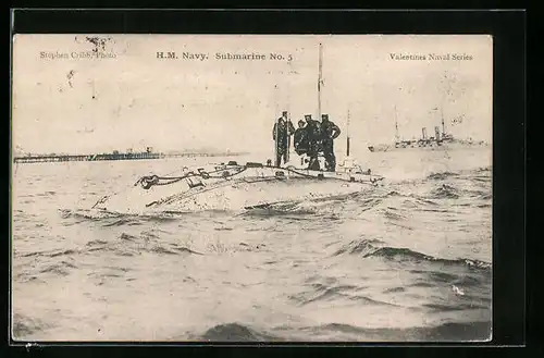 AK Britisches U-Boot HM Navy Nr. 5 mit der Besatzung auf Deck