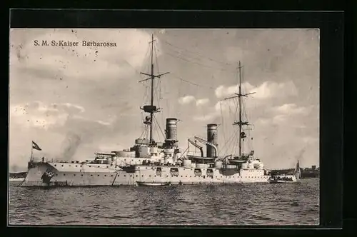 AK Kriegsschiff SMS Kaiser Barbarossa sticht in See