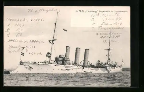 AK Kriegsschiff SMS Hamburg, Begleitschiff der Hohenzollern