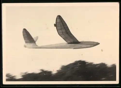 Fotografie Otto Dowe, Berlin, Modell-Segelflug, Segelflugzeug-Modell im Vorbeiflug