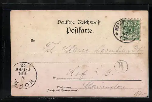 Lithographie Markneukirchen i. Sa., Kaiserl. Post-Amt, Schule