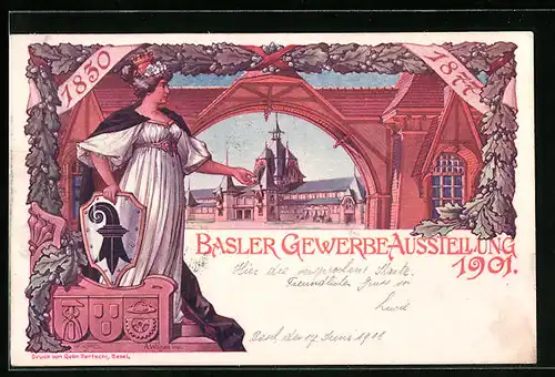 Künstler-AK Basel, Gewerbe-Ausstellung 1901, Haupthalle
