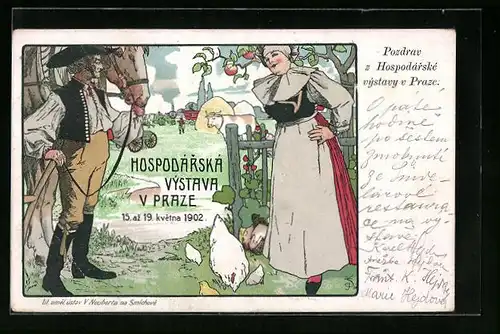 Lithographie Prag, Hospodarska Vystava 1902, Bauern