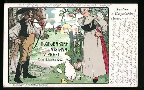 Lithographie Prag, Hospodarska Vystava 1902, Bauern