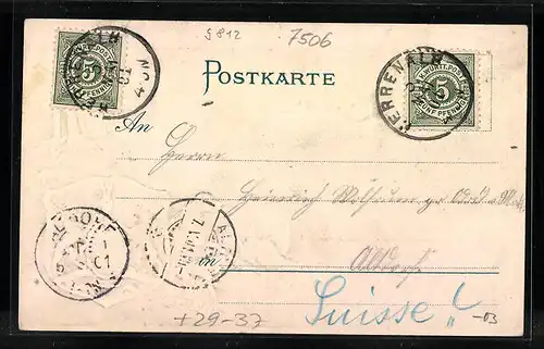 Passepartout-Lithographie Herrenalb, Teilansicht, Wappen