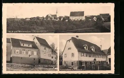 AK Nordstetten, Gasthaus zum Ochsen, Geburtshaus v. Auerbach, Gesamtansicht mit Kirche