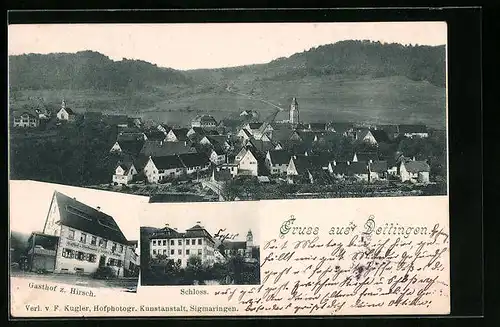AK Dettingen, Gasthof zum Hirsch, Schloss, Teilansicht