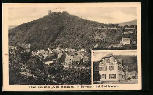 AK Scheuern /Bad Nassau, Cafe Hermann, Ortsansicht