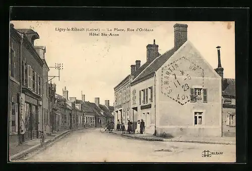 AK Ligny-le-Ribault, La Place, Rue d'Orléans