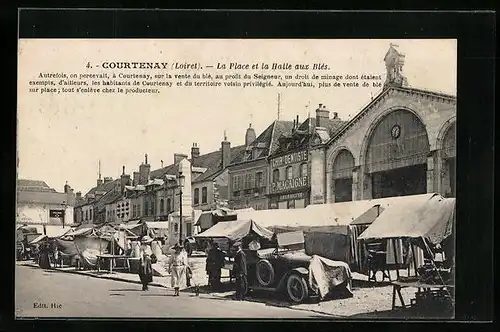 AK Courtenay, La Place et la Halle aux Blés, jour du marché