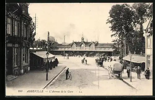 AK Abbeville, L`Avenue de la Gare, Bahnhof